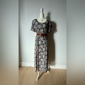 Vintage Talbots Steel Blue Floral Maxi Dress